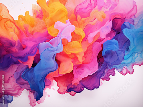 Illustration showcases computer-generated watercolor abstract in purple, pink, and yellow.