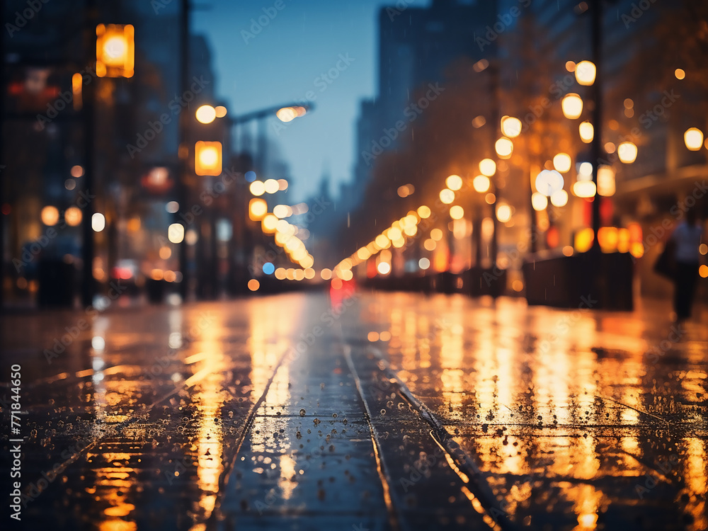The city's night lights blur into a captivating bokeh background. The city's night lights blur into a captivating bokeh background.