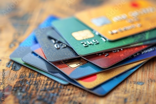 A stack of credit cards in various colors