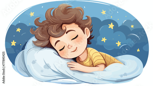 Cute little boy sleeping on a pillow cartoon charac