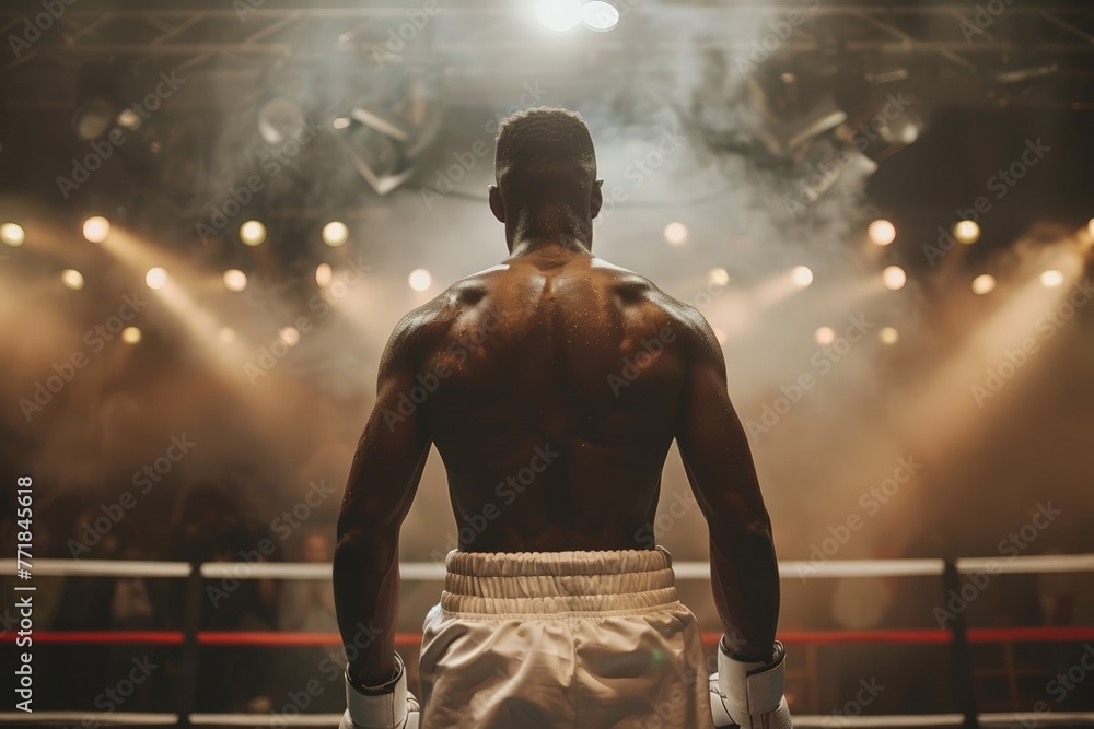 A boxer standing tall in the ring, ready to face their opponent - obrazy, fototapety, plakaty 