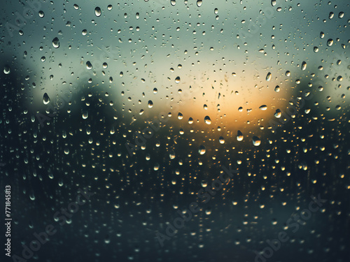 Captivating detail: Raindrops adorn a windowpane in the night.
