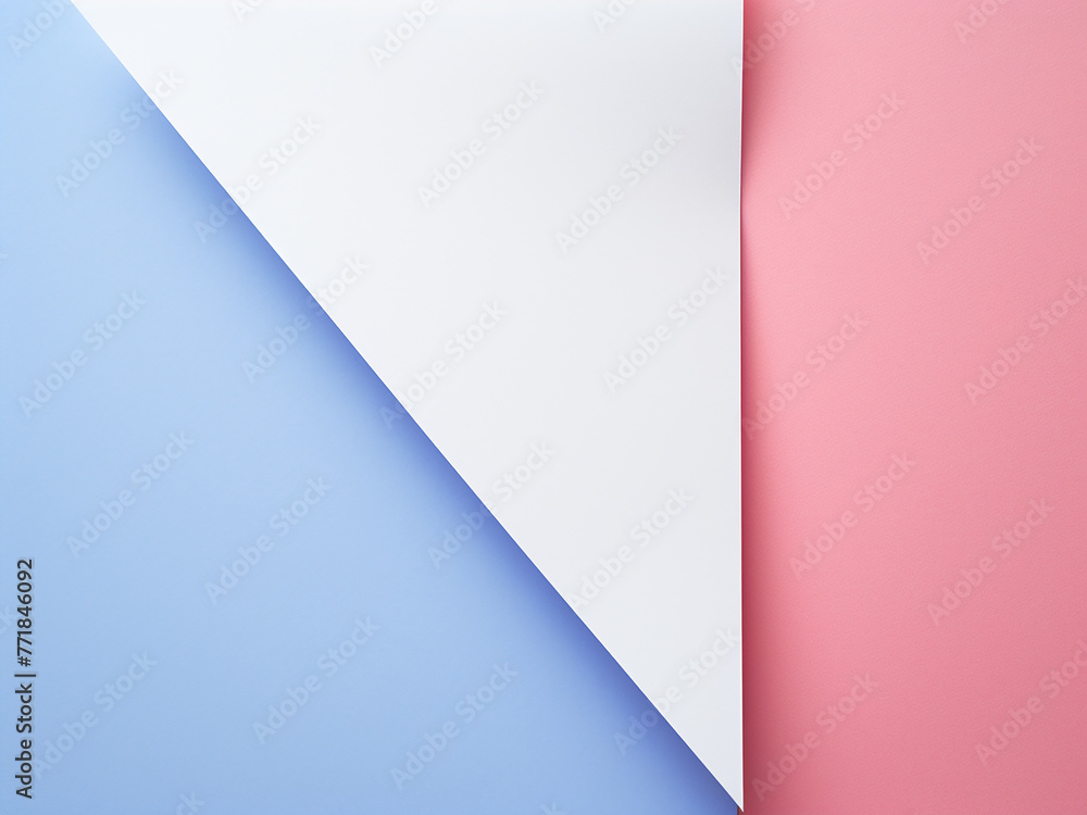 Paper sheets in blue and white hues arranged on pink.
