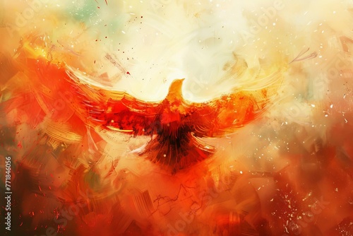 Fiery dove symbolizing the Holy Spirit, religious concept illustration with copy space, digital painting