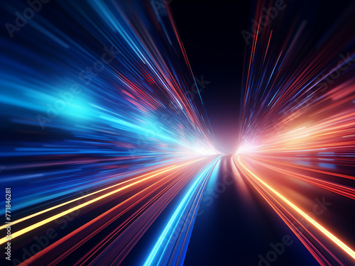 Neon lights convey motion in futuristic 3D rendering.