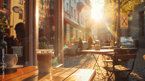 a sunny morning sitting at a window peering out on a street in the heart of Frankfurt. Outside the window is cafe-style © Alina Tymofieieva