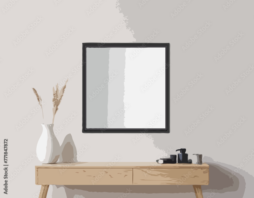 Miroir accroché au mur (cadre avec chemin d’écrêtage) Stock Vector