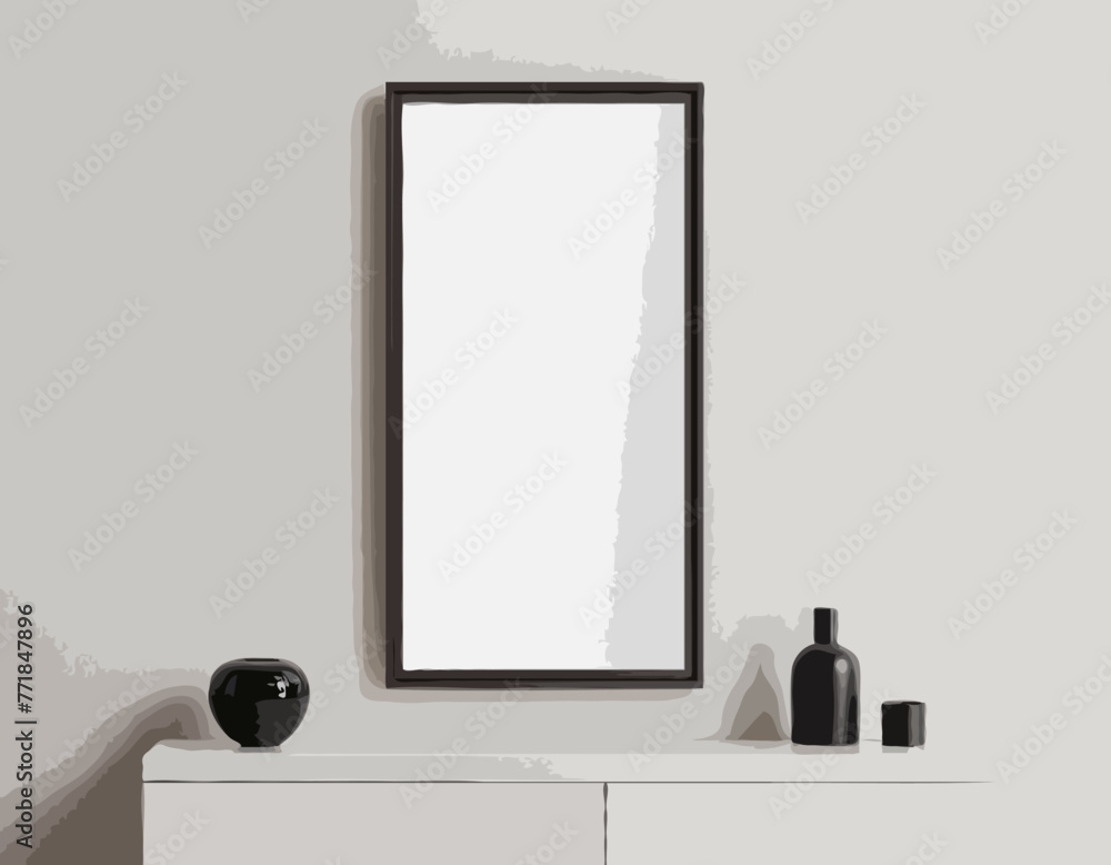 Miroir accroché au mur (cadre avec chemin d’écrêtage) Stock Vector