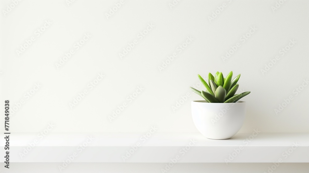 A lone succulent plant positioned on a clean, minimalist white shelf, stock photography generative ai images A lone succulent plant positioned on a clean, minimalist white shelf, stock photography generative ai images