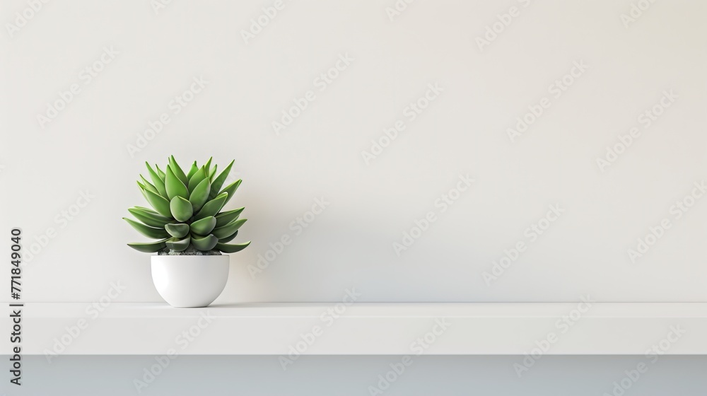 A lone succulent plant positioned on a clean, minimalist white shelf, stock photography generative ai images A lone succulent plant positioned on a clean, minimalist white shelf, stock photography generative ai images