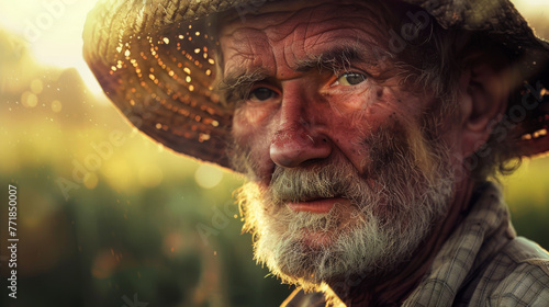 Close up of middle aged farmer digital art, ,digital art, bokeh, stunning visuals.