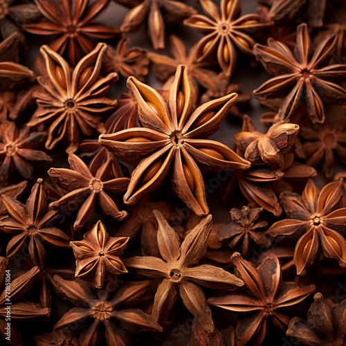 Aromatic anise stars as background top view