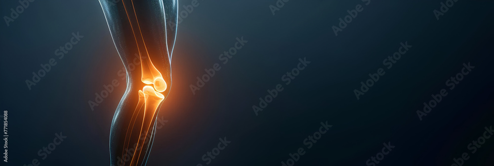 Knee tendon problems and joint inflammation on dark, XRay image of ...