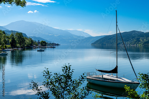 Sailing Boat on Millstätter Lake Against Austrian Alps