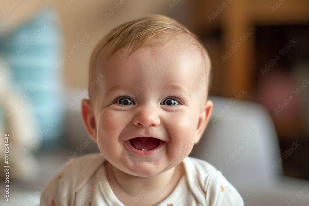 A happy one-year-old baby. Happy birthday