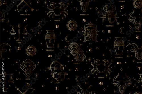 Zodiac pattern illustration in vector. Horoscope background.