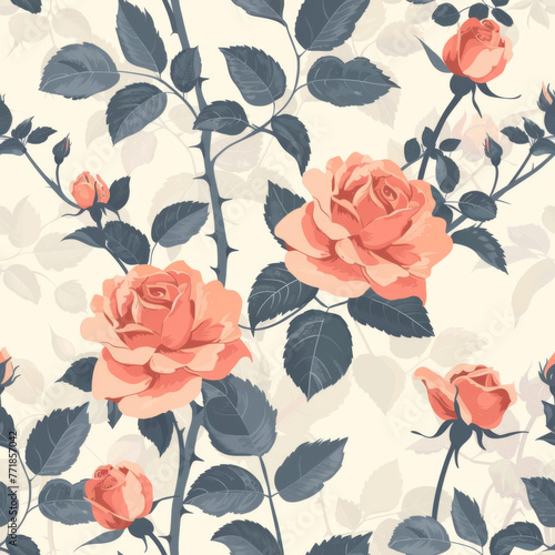 cute seamless design illustration  tiny classic rose flowers and leaves in soft colors  beautiful  cute and dreamy