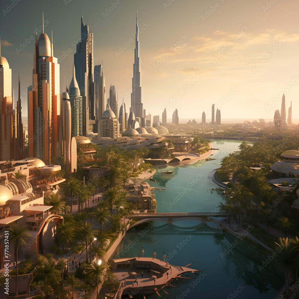 Obraz premium ドバイの朝焼け GenerativeAI