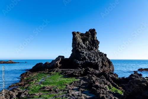 Original Volcanic Rock Formation against Clear Blue Sky, Cabo de Gata