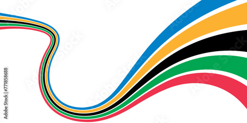 Abstract wavy stripes of Olympic games colors isolated on transparent background. Vector illustration