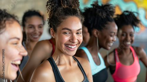 Happy smiling ladies having fun after training