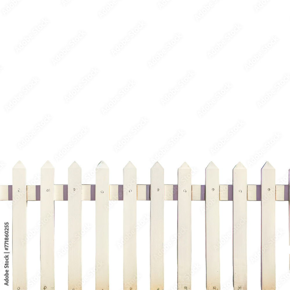 White picket fence with purple trim on transparent background