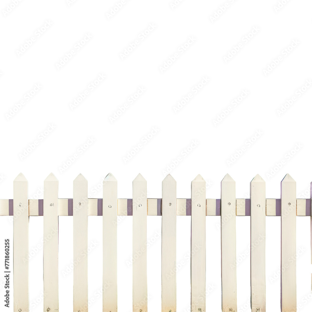 White picket fence with purple trim on transparent background White picket fence with purple trim on transparent background
