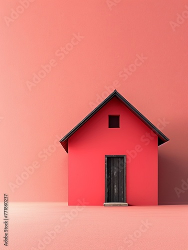 3D minimalistic house icon standing out on a gentle pastel coral backdrop, denoting peaceful residence