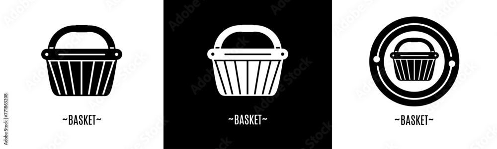 Basket logo set. Collection of black and white logos. Stock vector. Basket logo set. Collection of black and white logos. Stock vector.