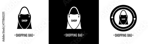 Shopping bag logo set. Collection of black and white logos. Stock vector.