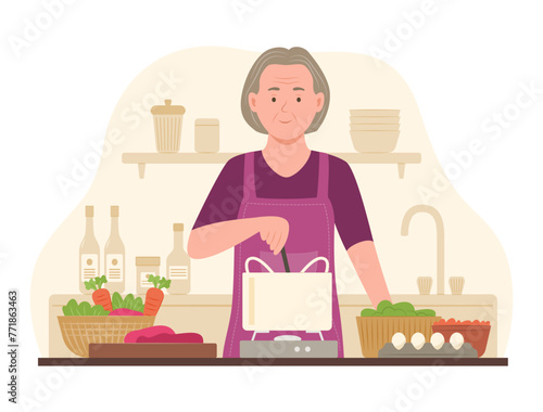 Senior Woman Cooking in Kitchen
