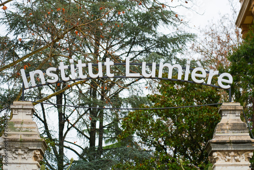 Archway to the park of the Lumière Institute in Lyon, France photo