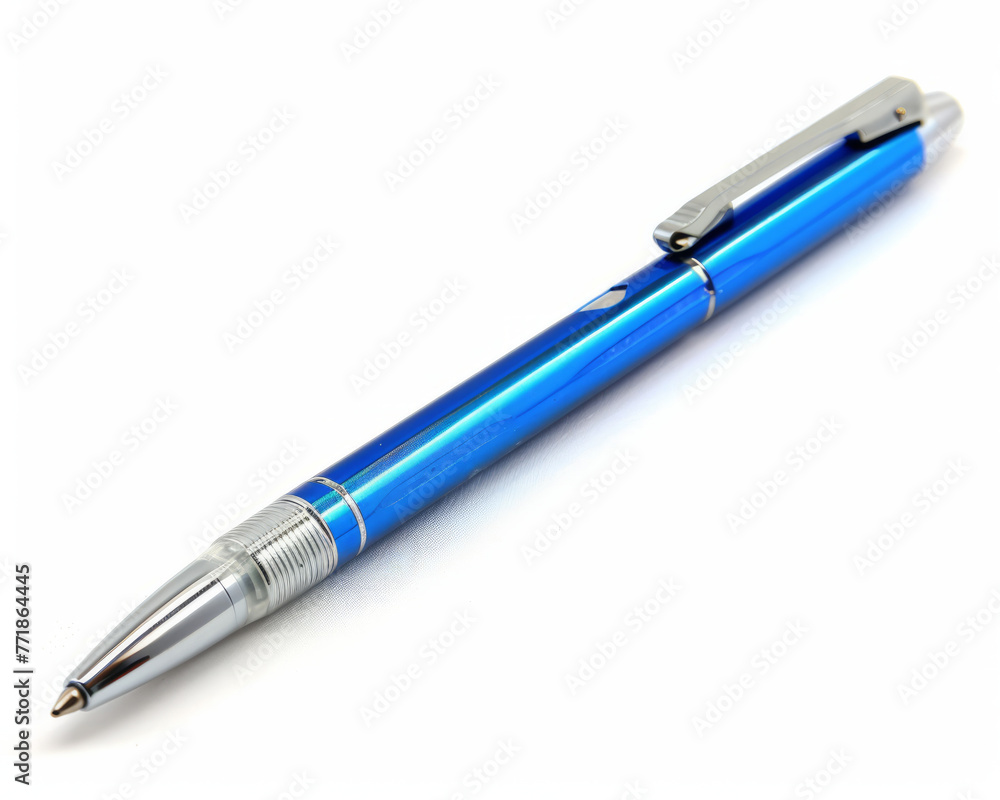 Blue pen isolated on white background, clipping path included, close up Blue pen isolated on white background, clipping path included, close up