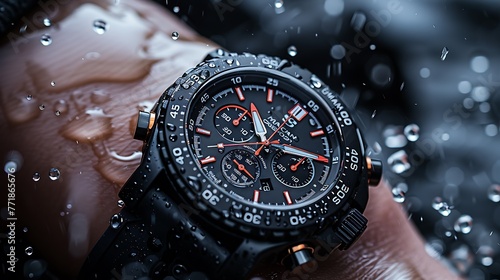 Capture the essence of rugged masculinity in a sporty chronograph watch, with its robust construction and bold design exuding confidence and strength. photo