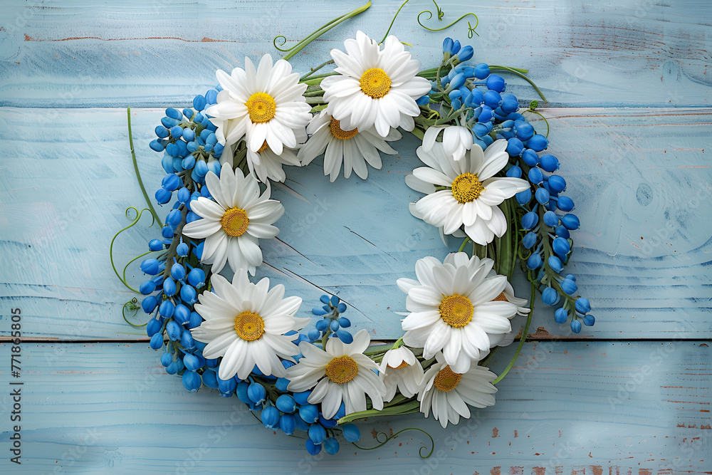 Obraz premium bouquet of daisies on a wooden background, Generative AI