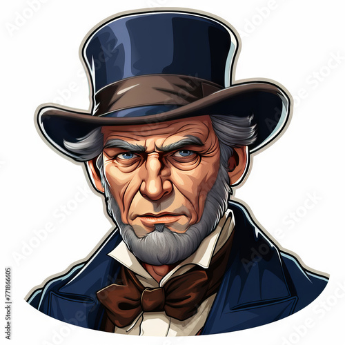 Illustrated Portrait of a Stern Man in Top Hat