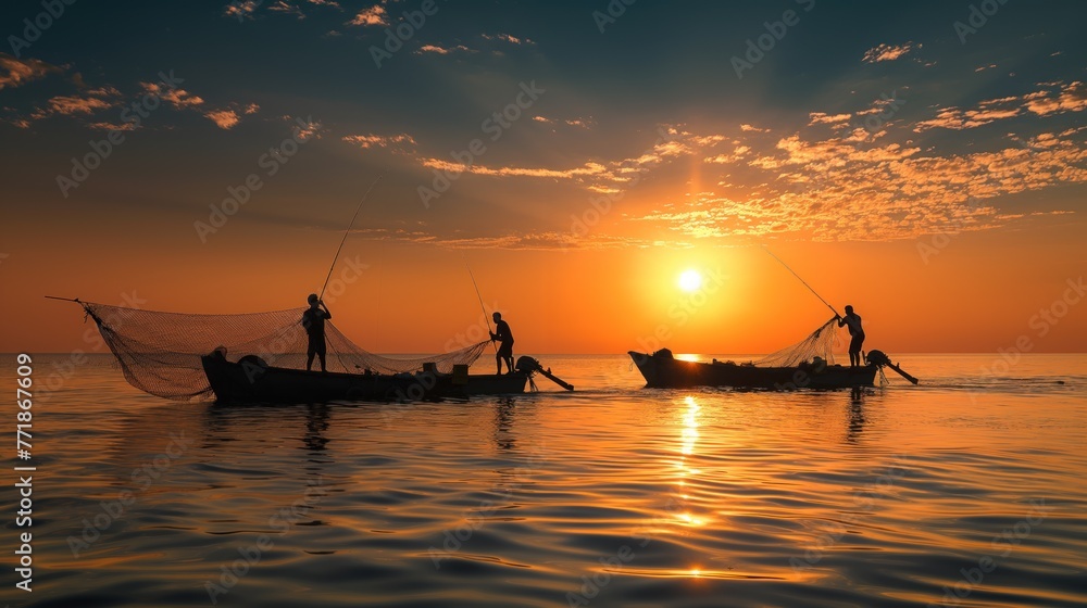 Papel de parede com a silhueta de pescadores com nascer do sol (por do ...