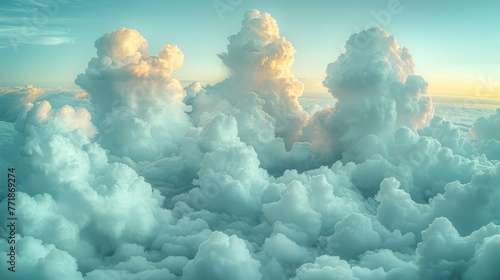 Ethereal Cloudscape with Lush Cumulus Clouds and Subtle Hues Reflecting the Quiet of Dawn