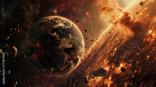 地球に衝突する隕石 © racoo