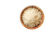 Wooden bowl with white rice, a stunning centerpiece for any dish or cuisine art