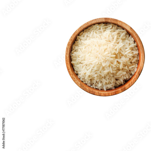 Wooden bowl with white rice, a stunning centerpiece for any dish or cuisine art
