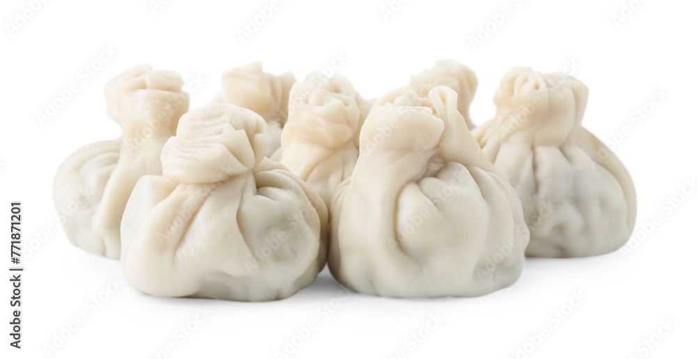 Many tasty khinkali (dumplings) isolated on white. Georgian cuisine Many tasty khinkali (dumplings) isolated on white. Georgian cuisine