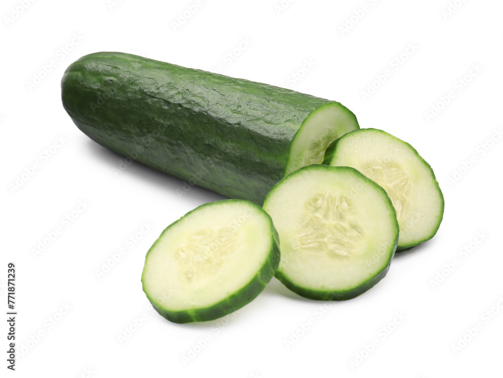 Cut ripe long cucumber isolated on white Cut ripe long cucumber isolated on white
