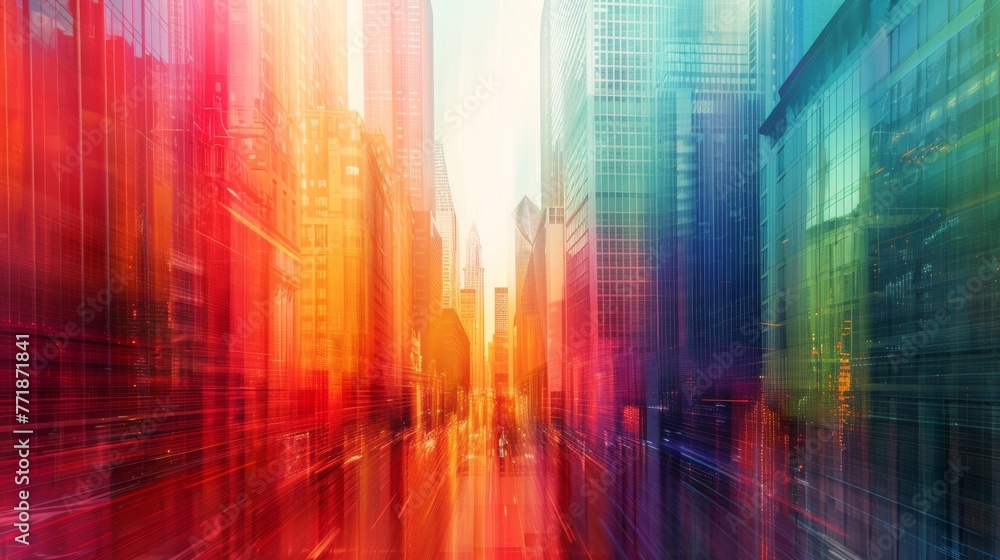 Embodied within a dynamic urban landscape are vibrant hues intertwining with futuristic elements, showcasing the electrifying color trend