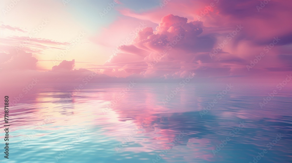 Evoking the enchanting allure of the color spectrum, soft gradients of ethereal tones gently envelop a dreamy seascape