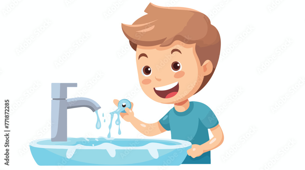 Boy brushing his teeth and rinsing with water kid c