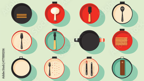 Kitchen utensil round icons flat cartoon vactor ill