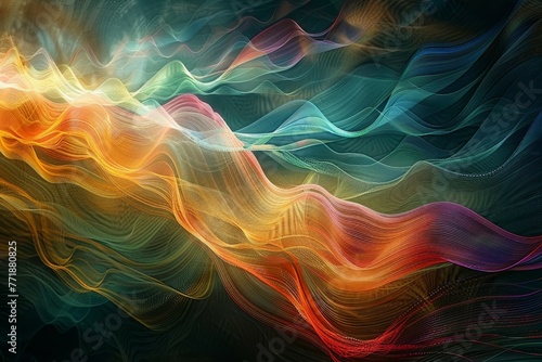 A computergenerated image of a vibrant orange glowing wave resembling water in the sky on a black background, creating an artistic atmosphere with hints of heat and gas