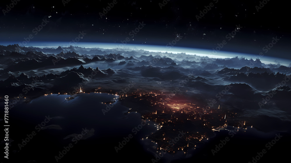 Earth at night, city lights glow in the dark Earth at night, city lights glow in the dark