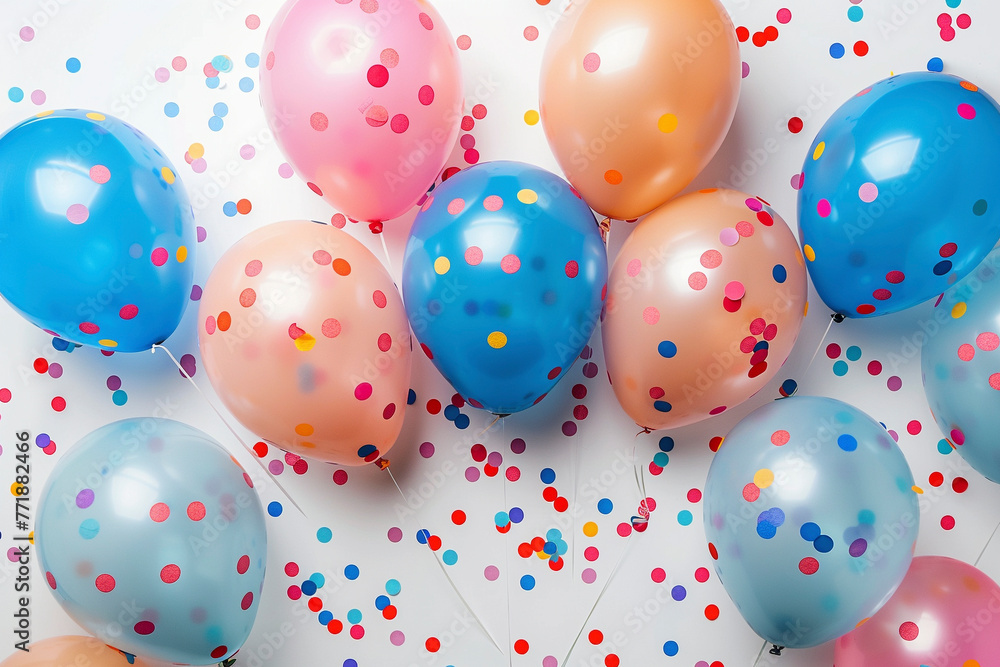 Colorful balloons and confetti Colorful balloons and confetti